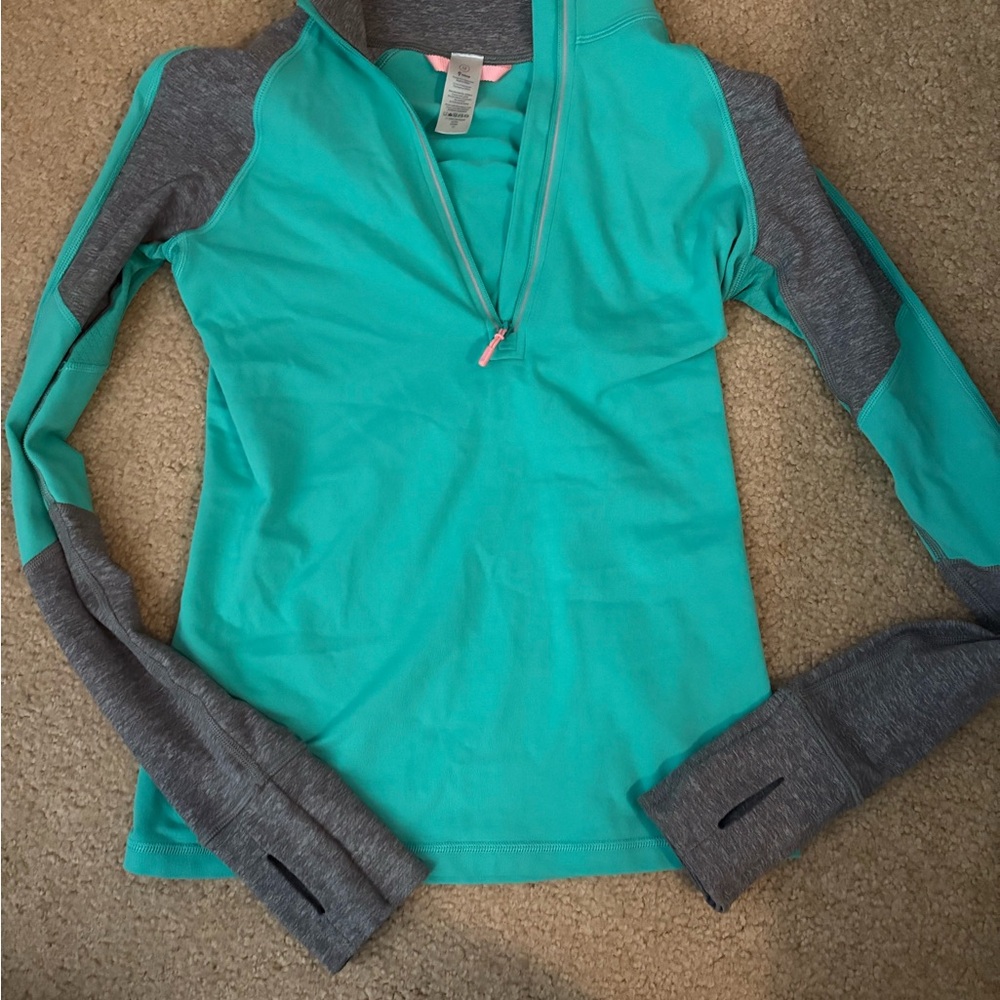 Athleta Teal and Gray Quarter-Zip Pullover